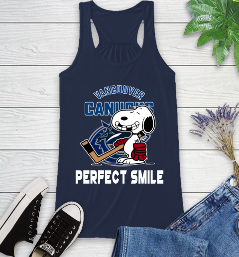 NHL Vancouver Canucks Snoopy Perfect Smile The Peanuts Movie Hockey T Shirt Racerback Tank 9