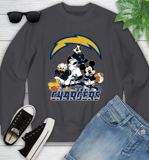 NFL San Diego Chargers Mickey Mouse Donald Duck Goofy Football Shirt Youth Sweatshirt 5
