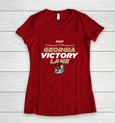 Uga National Championship Georgia Bulldogs Victory Lane 2022 Women's V-Neck T-Shirt 13