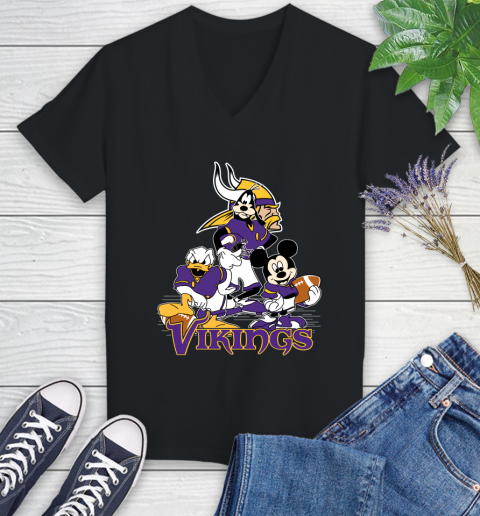 NFL Minnesota Vikings Mickey Mouse Donald Duck Goofy Football Shirt Women's V-Neck T-Shirt