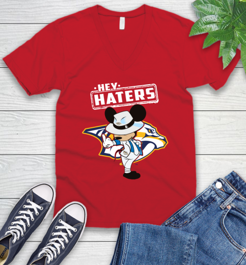 NHL Hey Haters Mickey Hockey Sports Nashville Predators V-Neck T-Shirt 6