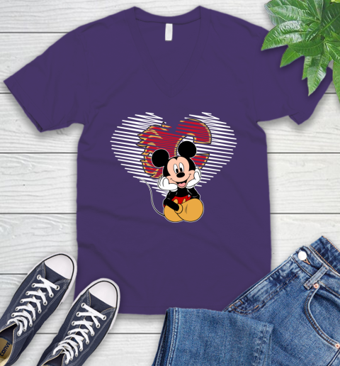 NHL Calgary Flames The Heart Mickey Mouse Disney Hockey V-Neck T-Shirt 9