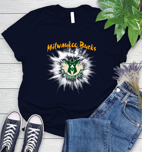 Milwaukee Bucks NBA Basketball Rip Sports Women's T-Shirt 2