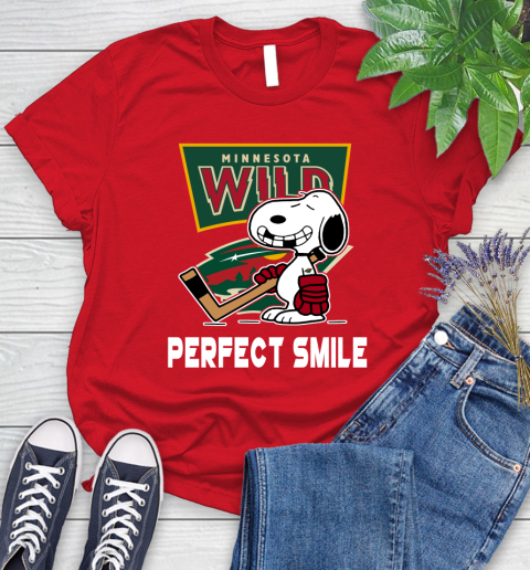 NHL Minnesota Wild Snoopy Perfect Smile The Peanuts Movie Hockey T Shirt Women's T-Shirt 13