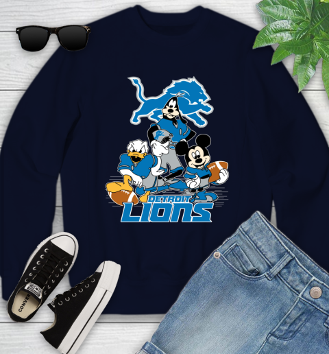 NFL Detroit Lions Mickey Mouse Donald Duck Goofy Football Shirt Youth Sweatshirt 2