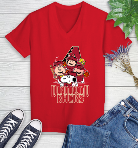 MLB Arizona Diamondbacks Snoopy Charlie Brown Woodstock The Peanuts Movie Baseball T Shirt_000 Women's V-Neck T-Shirt 11