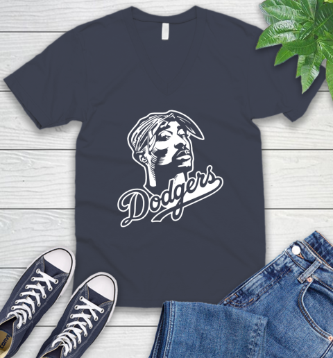 Tupac Dodgers V-Neck T-Shirt 8
