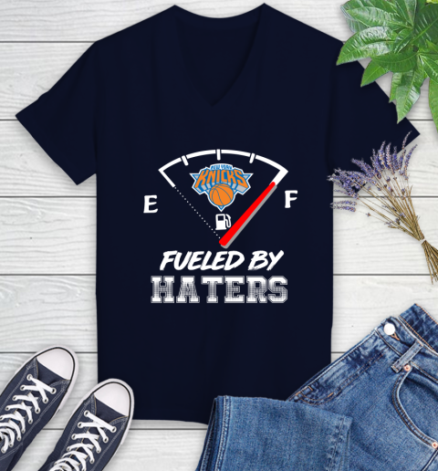 New York Knicks NBA Basketball Fueled By Haters Sports Women's V-Neck T-Shirt 2