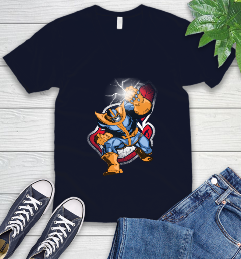 Cleveland Indians MLB Baseball Thanos Avengers Infinity War Marvel V-Neck T-Shirt 2