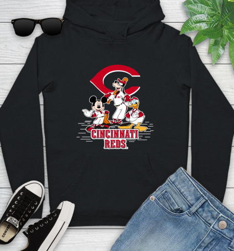 MLB Cincinnati Reds Mickey Mouse Donald Duck Goofy Baseball T Shirt Youth Hoodie