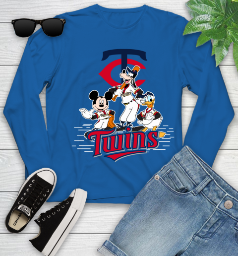 MLB Minnesota Twins Mickey Mouse Donald Duck Goofy Baseball T Shirt Youth Long Sleeve 10