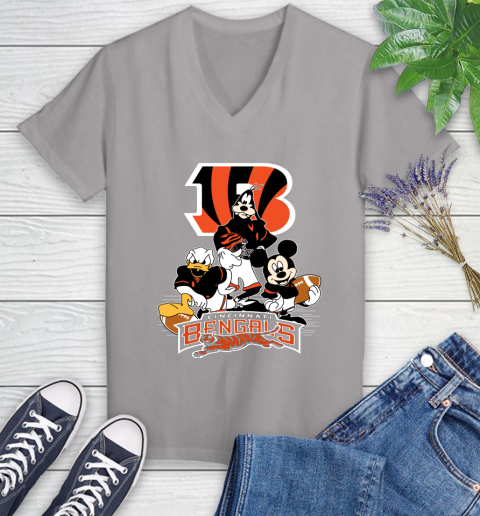 NFL Cincinnati Bengals Mickey Mouse Donald Duck Goofy Football Shirt Women's V-Neck T-Shirt 4