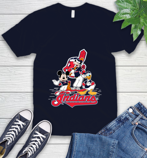 MLB Cleveland Indians Mickey Mouse Donald Duck Goofy Baseball T Shirt V-Neck T-Shirt 2