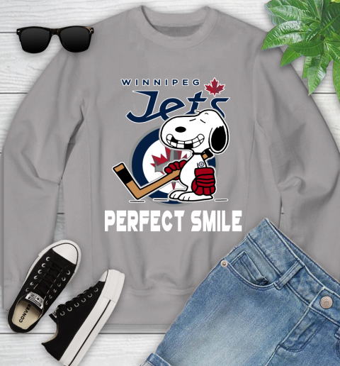 NHL Winnipeg Jets Snoopy Perfect Smile The Peanuts Movie Hockey T Shirt Youth Sweatshirt 3