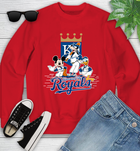 MLB Kansas City Royals Mickey Mouse Donald Duck Goofy Baseball T Shirt Youth Sweatshirt 8