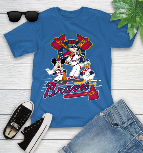 MLB Atlanta Braves Mickey Mouse Donald Duck Goofy Baseball T Shirt Youth T-Shirt 27