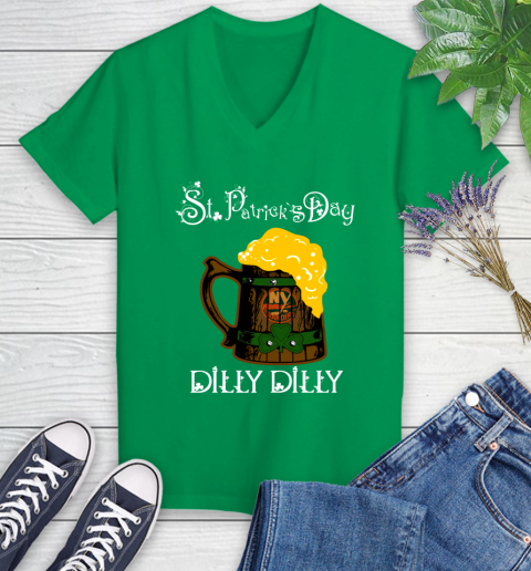 NHL New York Islanders St Patrick's Day Dilly Dilly Beer Hockey Sports Women's V-Neck T-Shirt 5