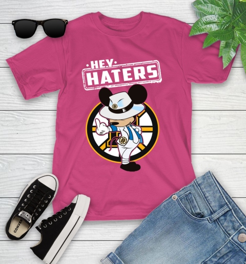 NHL Hey Haters Mickey Hockey Sports Boston Bruins Youth T-Shirt 11