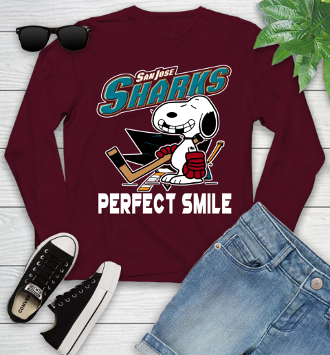 NHL San Jose Sharks Snoopy Perfect Smile The Peanuts Movie Hockey T Shirt Youth Long Sleeve 6