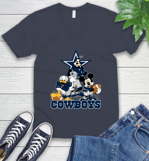 NFL Dallas Cowboys Mickey Mouse Donald Duck Goofy Football Shirt V-Neck T-Shirt 8