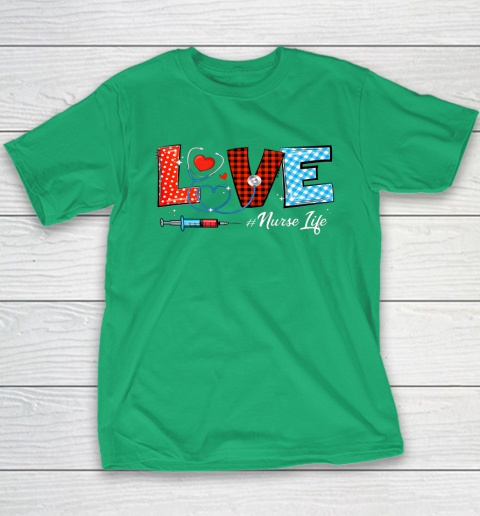 Love Nurselife Valentine Nurse Leopard Print Plaid Heart Youth T-Shirt 5