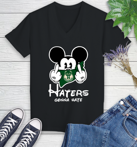 NBA Milwaukee Bucks Haters Gonna Hate Mickey Mouse Disney Basketball T Shirt Women's V-Neck T-Shirt
