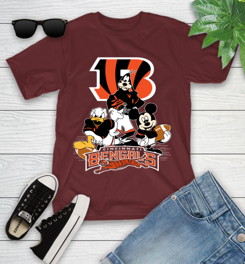 NFL Cincinnati Bengals Mickey Mouse Donald Duck Goofy Football Shirt Youth T-Shirt 14