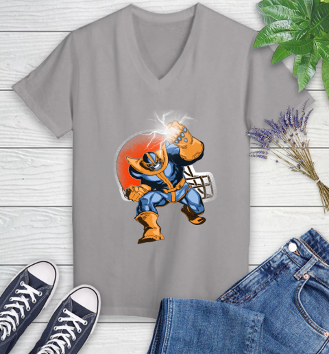 Cleveland Browns NFL Football Thanos Avengers Infinity War Marvel Women's V-Neck T-Shirt 4