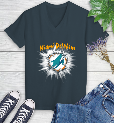 Miami Dolphins NFL Football Adoring Fan Rip Sports Women's V-Neck T-Shirt 8