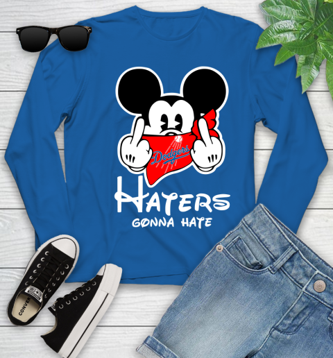 MLB Los Angeles Dodgers Haters Gonna Hate Mickey Mouse Disney Baseball T Shirt_000 Youth Long Sleeve 10