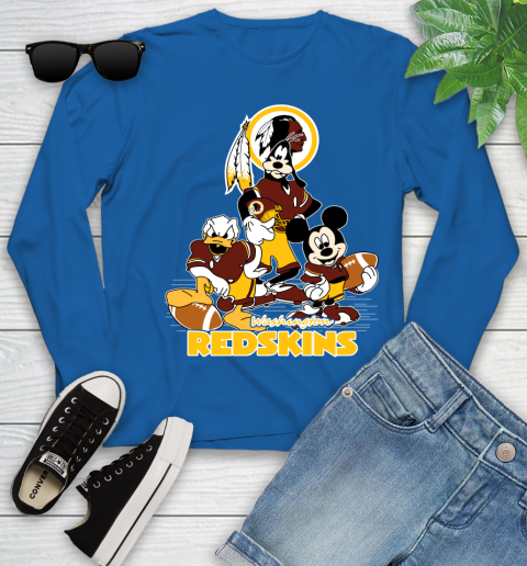 NFL Washington Redskins Mickey Mouse Donald Duck Goofy Football Shirt Youth Long Sleeve 10