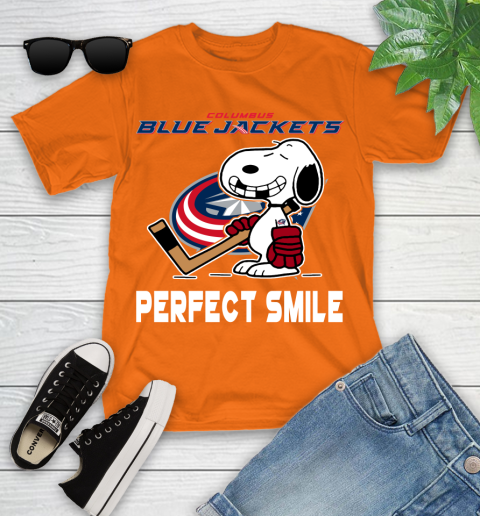 NHL Columbus Blue Jackets Snoopy Perfect Smile The Peanuts Movie Hockey T Shirt Youth T-Shirt 9