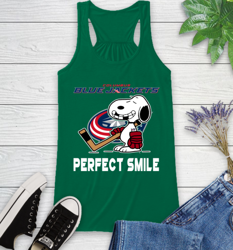 NHL Columbus Blue Jackets Snoopy Perfect Smile The Peanuts Movie Hockey T Shirt Racerback Tank 6