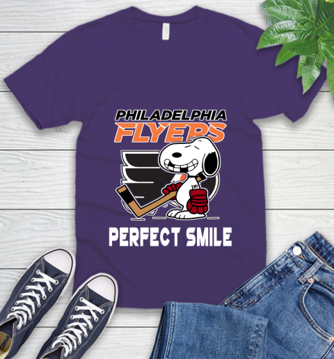 NHL Philadelphia Flyers Snoopy Perfect Smile The Peanuts Movie Hockey T Shirt V-Neck T-Shirt 9