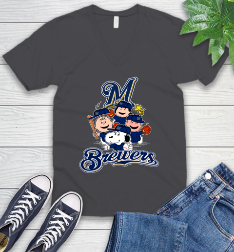 MLB Milwaukee Brewers Snoopy Charlie Brown Woodstock The Peanuts Movie Baseball T Shirt_000 V-Neck T-Shirt 4