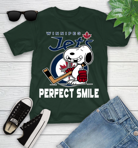 NHL Winnipeg Jets Snoopy Perfect Smile The Peanuts Movie Hockey T Shirt Youth T-Shirt 5