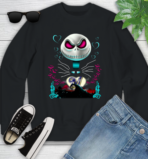 MLB Milwaukee Brewers Jack Skellington Sally The Nightmare Before Christmas Baseball Youth Sweatshirt