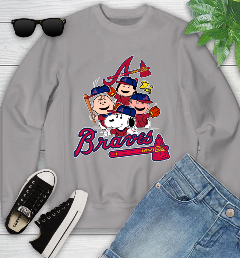MLB Atlanta Braves Snoopy Charlie Brown Woodstock The Peanuts Movie Baseball T Shirt Youth Sweatshirt 3