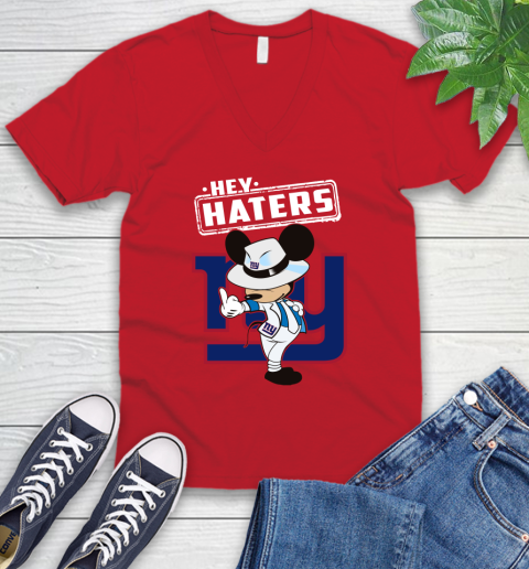 NFL Hey Haters Mickey Football Sports New York Giants V-Neck T-Shirt 6