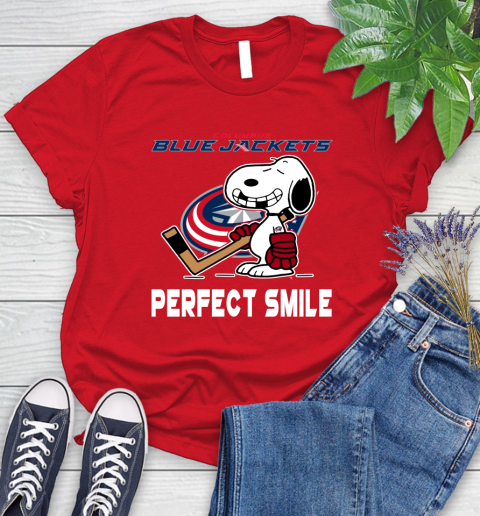 NHL Columbus Blue Jackets Snoopy Perfect Smile The Peanuts Movie Hockey T Shirt Women's T-Shirt 13