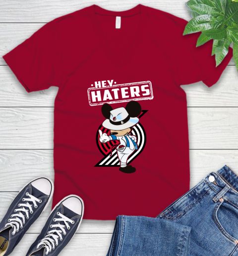 NBA Hey Haters Mickey Basketball Sports Portland Trail Blazers V-Neck T-Shirt 7