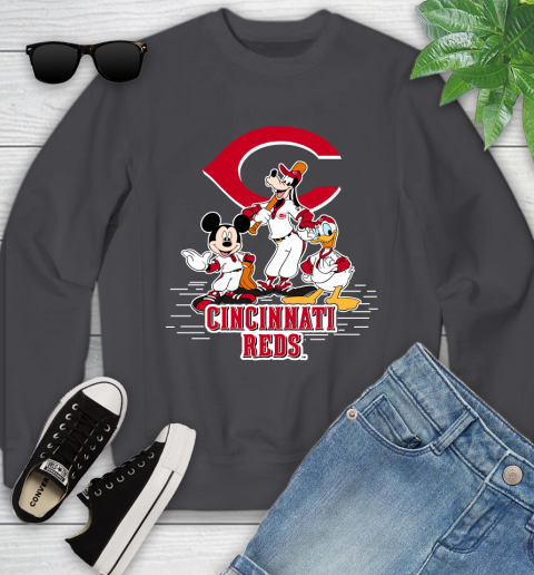 MLB Cincinnati Reds Mickey Mouse Donald Duck Goofy Baseball T Shirt Youth Sweatshirt 5