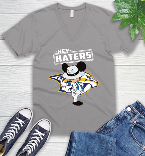 NHL Hey Haters Mickey Hockey Sports Nashville Predators V-Neck T-Shirt 3