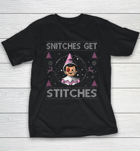 Snitches Get Stitches Shirt Funny Christmas Xmas Pajamas Ugly Youth T-Shirt