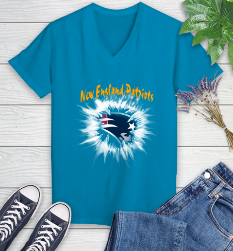 New England Patriots NFL Football Adoring Fan Rip Sports Women's V-Neck T-Shirt 7