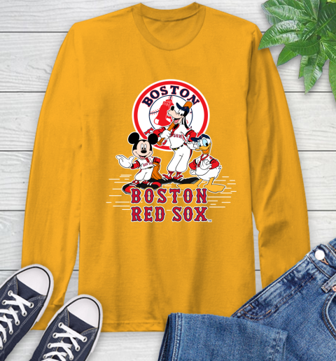 MLB Boston Red Sox Mickey Mouse Donald Duck Goofy Baseball T Shirt Long Sleeve T-Shirt 2