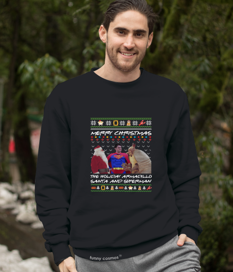 Friends TV Show Ugly Sweater Shirt, Joey Ross T Shirt, Merry Christmas The Holiday Armadillo Santa And Superman Tshirt, Christmas Gifts