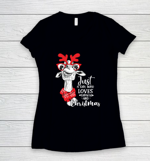 Just A Girl Who Loves Giraffe Christmas Giraffe Lover Xmas Women's V-Neck T-Shirt