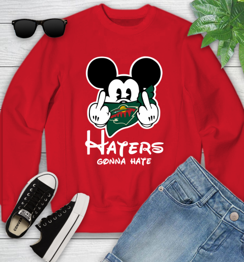 NHL Minnesota Wild Haters Gonna Hate Mickey Mouse Disney Hockey T Shirt Youth Sweatshirt 8
