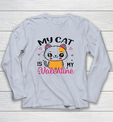 My Cat Is My Valentine Vintage Women Men Valentines Day Long Sleeve T-Shirt 4